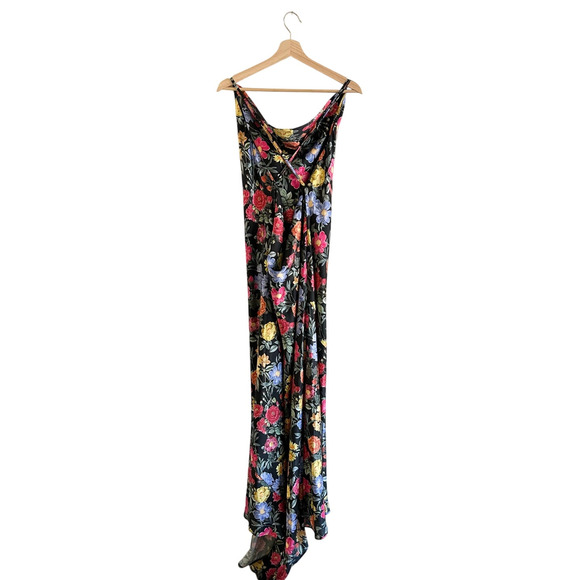 Show Me Your Mumu Hailey Slip Dress in Charm Peony Black Luxe Satin L - Picture 6 of 8